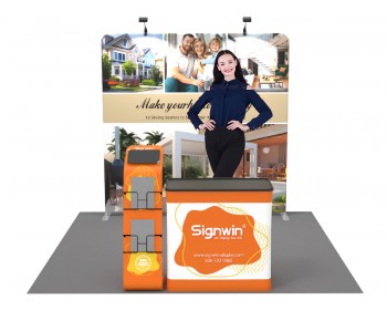 Custom 10x10ft Standard Flat Backdrop & iPad Literature Banner Stand & Case to Podium Tension Fabric Trade Show Display Booth Kit 46
