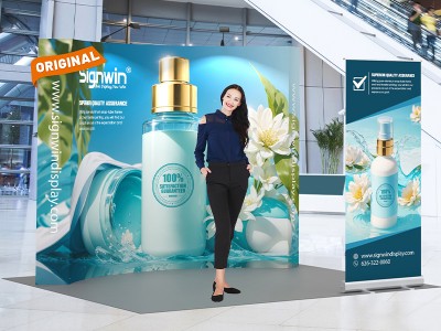 Custom 10x10ft Standard Curved Backwall & Roll Up Banner Pop Up Trade Show Display Booth Kit 49