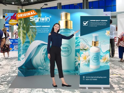 Custom 10x10ft Standard Curved Backwall & Roll Up Banner Pop Up Trade Show Display Booth Kit 49