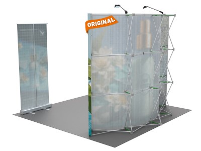 Custom 10x10ft Standard Curved Backwall & Roll Up Banner Pop Up Trade Show Display Booth Kit 49
