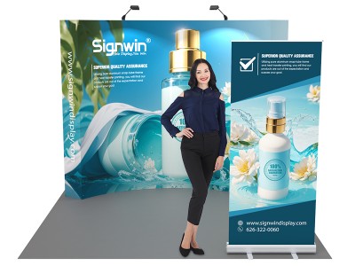 Custom 10x10ft Standard Curved Backwall & Roll Up Banner Pop Up Trade Show Display Booth Kit 49