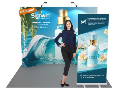 Custom 10x10ft Standard Curved Backwall & Roll Up Banner Pop Up Trade Show Display Booth Kit 49