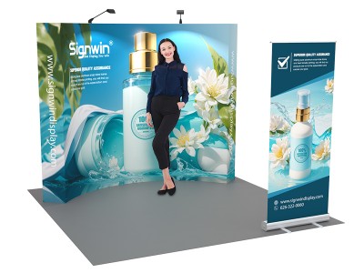 Custom 10x10ft Standard Curved Backwall & Roll Up Banner Pop Up Trade Show Display Booth Kit 49