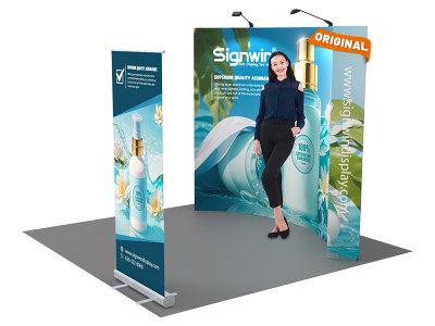 Custom 10x10ft Standard Curved Backwall & Roll Up Banner Pop Up Trade Show Display Booth Kit 49