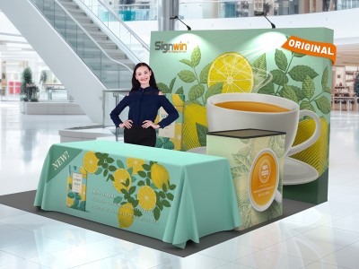 Custom 10x10ft Standard Straight Backwall & Loose Table Throw & Case to Podium Pop Up Trade Show Display Booth Kit 50