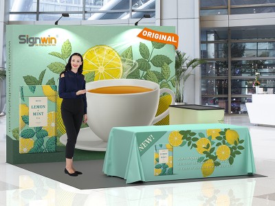 Custom 10x10ft Standard Straight Backwall & Loose Table Throw & Case to Podium Pop Up Trade Show Display Booth Kit 50