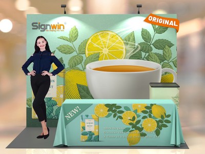 Custom 10x10ft Standard Straight Backwall & Loose Table Throw & Case to Podium Pop Up Trade Show Display Booth Kit 50