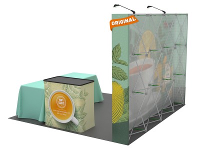 Custom 10x10ft Standard Straight Backwall & Loose Table Throw & Case to Podium Pop Up Trade Show Display Booth Kit 50