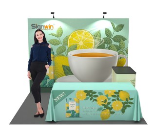 Custom 10x10ft Standard Straight Backwall & Loose Table Throw & Case to Podium Pop Up Trade Show Display Booth Kit 50