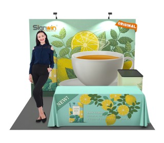 Custom 10x10ft Standard Straight Backwall & Loose Table Throw & Case to Podium Pop Up Trade Show Display Booth Kit 50