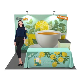 Custom 10x10ft Standard Straight Backwall & Loose Table Throw & Case to Podium Pop Up Trade Show Display Booth Kit 50