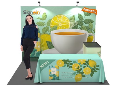 Custom 10x10ft Standard Straight Backwall & Loose Table Throw & Case to Podium Pop Up Trade Show Display Booth Kit 50