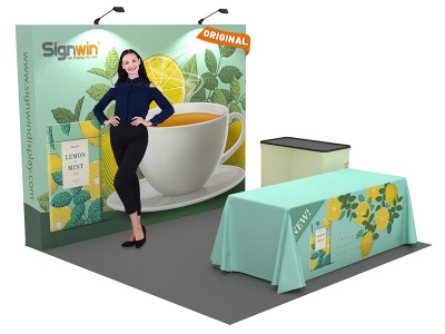 Custom 10x10ft Standard Straight Backwall & Loose Table Throw & Case to Podium Pop Up Trade Show Display Booth Kit 50