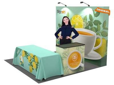 Custom 10x10ft Standard Straight Backwall & Loose Table Throw & Case to Podium Pop Up Trade Show Display Booth Kit 50
