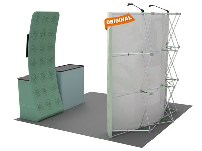 Custom 10x10ft Standard Curved Backwall & Monitor Table Banner Stand & Case to Podium Pop Up Trade Show Display Booth Kit 51