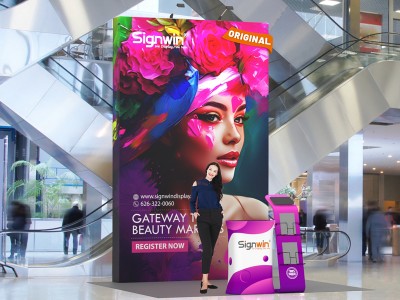 Custom 10x10ft Standard Straight Tall Backwall & Display Counter & iPad Literature Banner Stand Pop Up Trade Show Display Booth Kit 53