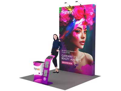 Custom 10x10ft Standard Straight Tall Backwall & Display Counter & iPad Literature Banner Stand Pop Up Trade Show Display Booth Kit 53