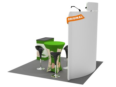 Custom 10x10ft Curved Backdrop with Header & Cocktail Table with Cover & Podium Tension Fabric Trade Show Display Booth Kit 54