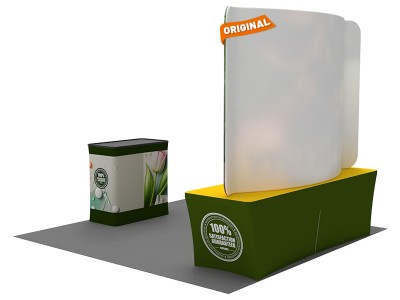 Custom 10x10ft Curved Tabletop Backdrop & Stretch Fit Back-Zippered Table Cover & Podium Tension Fabric Trade Show Display Booth Kit 56