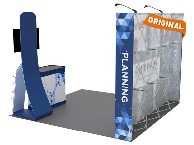 Custom 10x10ft Standard Straight Backwall & Multi-Functional Monitor Media & Case to Podium Pop Up Trade Show Display Booth Kit 57