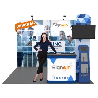 Custom 10x10ft Standard Straight Backwall & Multi-Functional Monitor Media & Case to Podium Pop Up Trade Show Display Booth Kit 57