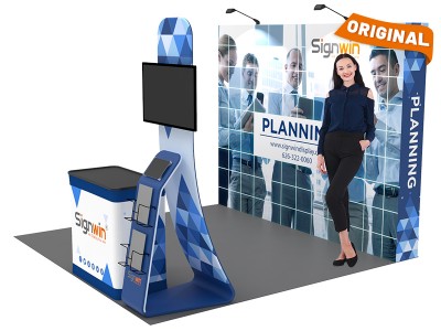 Custom 10x10ft Standard Straight Backwall & Multi-Functional Monitor Media & Case to Podium Pop Up Trade Show Display Booth Kit 57