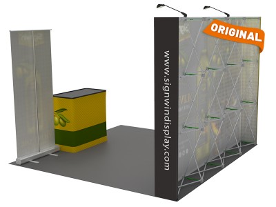 Custom 10x10ft Standard Straight Backwall & Roll Up Banner Stand & Case to Podium Pop Up Trade Show Display Booth Kit 58