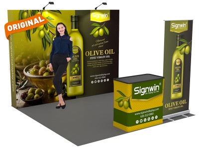 Custom 10x10ft Standard Straight Backwall & Roll Up Banner Stand & Case to Podium Pop Up Trade Show Display Booth Kit 58