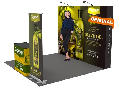 Custom 10x10ft Standard Straight Backwall & Roll Up Banner Stand & Case to Podium Pop Up Trade Show Display Booth Kit 58