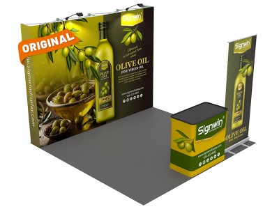 Custom 10x10ft Standard Straight Backwall & Roll Up Banner Stand & Case to Podium Pop Up Trade Show Display Booth Kit 58