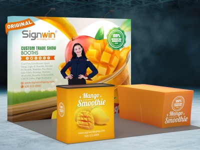 Custom 10x10ft Standard Straight Backwall & 6ft Stretch Zippered-Back Table Throw & Case to Podium Pop Up Trade Show Display Booth Kit 59