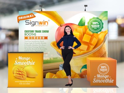 Custom 10x10ft Standard Straight Backwall & 6ft Stretch Zippered-Back Table Throw & Case to Podium Pop Up Trade Show Display Booth Kit 59