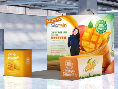 Custom 10x10ft Standard Straight Backwall & 6ft Stretch Zippered-Back Table Throw & Case to Podium Pop Up Trade Show Display Booth Kit 59