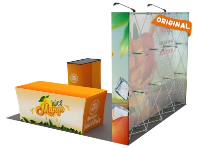 Custom 10x10ft Standard Straight Backwall & 6ft Stretch Zippered-Back Table Throw & Case to Podium Pop Up Trade Show Display Booth Kit 59