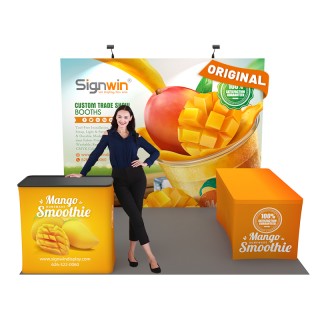 Custom 10x10ft Standard Straight Backwall & 6ft Stretch Zippered-Back Table Throw & Case to Podium Pop Up Trade Show Display Booth Kit 59