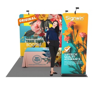 Custom 10ft Standard Flat Backwall & 6ft Loose Full Color Table Cover & Custom 3ft Flat Backwall Tension Fabric Trade Show Display Booth Kit 62