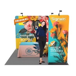 Custom 10ft Standard Flat Backwall & 6ft Loose Full Color Table Cover & Custom 3ft Flat Backwall Tension Fabric Trade Show Display Booth Kit 62