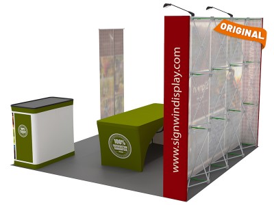 Custom 10x10ft Standard Straight Backwall & Roll Up Banner Stand & 6ft Stretch Open-Back Table Cover & Case to Podium Pop Up Trade Show Booth Kit 63