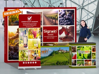 Custom 10x10ft Standard Straight Backwall & Roll Up Banner Stand & 6ft Stretch Open-Back Table Cover & Case to Podium Pop Up Trade Show Booth Kit 63