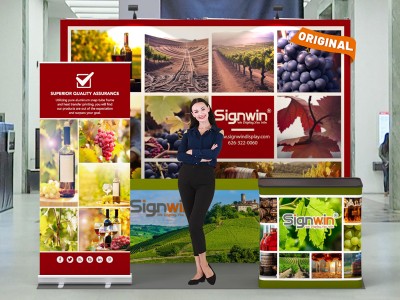 Custom 10x10ft Standard Straight Backwall & Roll Up Banner Stand & 6ft Stretch Open-Back Table Cover & Case to Podium Pop Up Trade Show Booth Kit 63