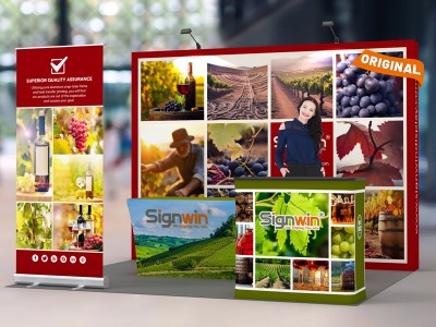 Custom 10x10ft Standard Straight Backwall & Roll Up Banner Stand & 6ft Stretch Open-Back Table Cover & Case to Podium Pop Up Trade Show Booth Kit 63