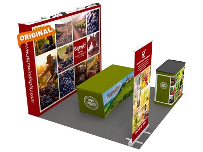 Custom 10x10ft Standard Straight Backwall & Roll Up Banner Stand & 6ft Stretch Open-Back Table Cover & Case to Podium Pop Up Trade Show Booth Kit 63