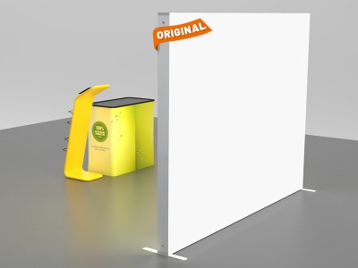 Custom 10x10ft Ultralit SEG Lightbox & iPad Literature Banner Stand & Case to Podium Tension Fabric SEG Standard Booth 01