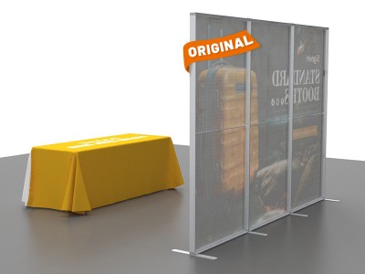 Custom 10x10ft Standard Easystem SEG Backwall & 6ft Loose Table Throw Printed SEG Trade Show Display Booth Kit 04