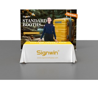 Custom 10x10ft Standard Easystem SEG Backwall & 6ft Loose Table Throw Printed SEG Trade Show Display Booth Kit 04