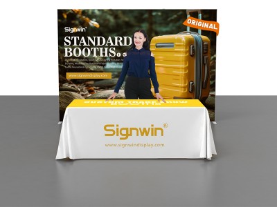 Custom 10x10ft Standard Easystem SEG Backwall & 6ft Loose Table Throw Printed SEG Trade Show Display Booth Kit 04