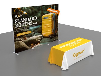 Custom 10x10ft Standard Easystem SEG Backwall & 6ft Loose Table Throw Printed SEG Trade Show Display Booth Kit 04