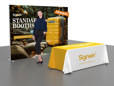 Custom 10x10ft Standard Easystem SEG Backwall & 6ft Loose Table Throw Printed SEG Trade Show Display Booth Kit 04