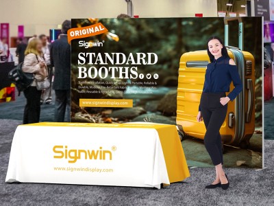 Custom 10x10ft Standard Easystem SEG Backwall & 6ft Loose Table Throw Printed SEG Trade Show Display Booth Kit 04