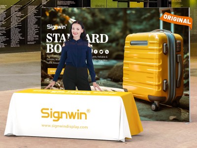 Custom 10x10ft Standard Easystem SEG Backwall & 6ft Loose Table Throw Printed SEG Trade Show Display Booth Kit 04